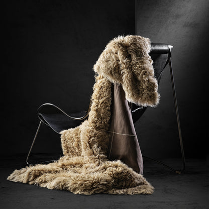 Manta de lana de cordero de pelo largo rizado de doble cara con reverso de nobuk