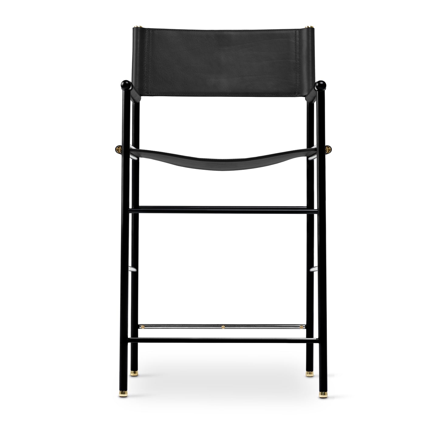 Taburete de bar Repose con respaldo - Piel de vaqueta con detalles de latón