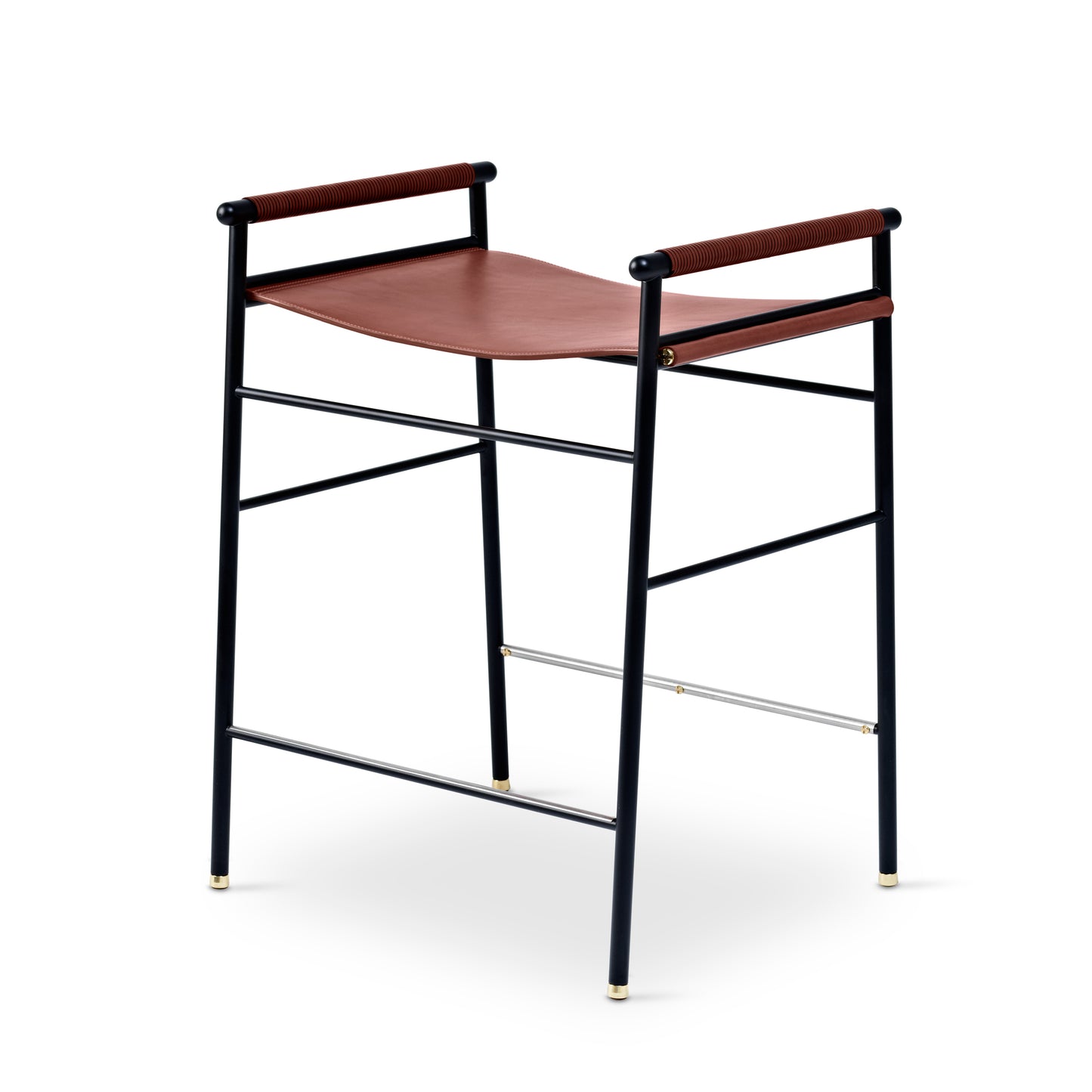 Taburete de cocina Repose - Hecho a mano con cuero y acero con recubrimiento en polvo