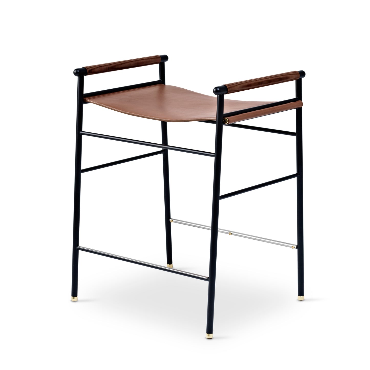 Taburete de cocina Repose - Hecho a mano con cuero y acero con recubrimiento en polvo