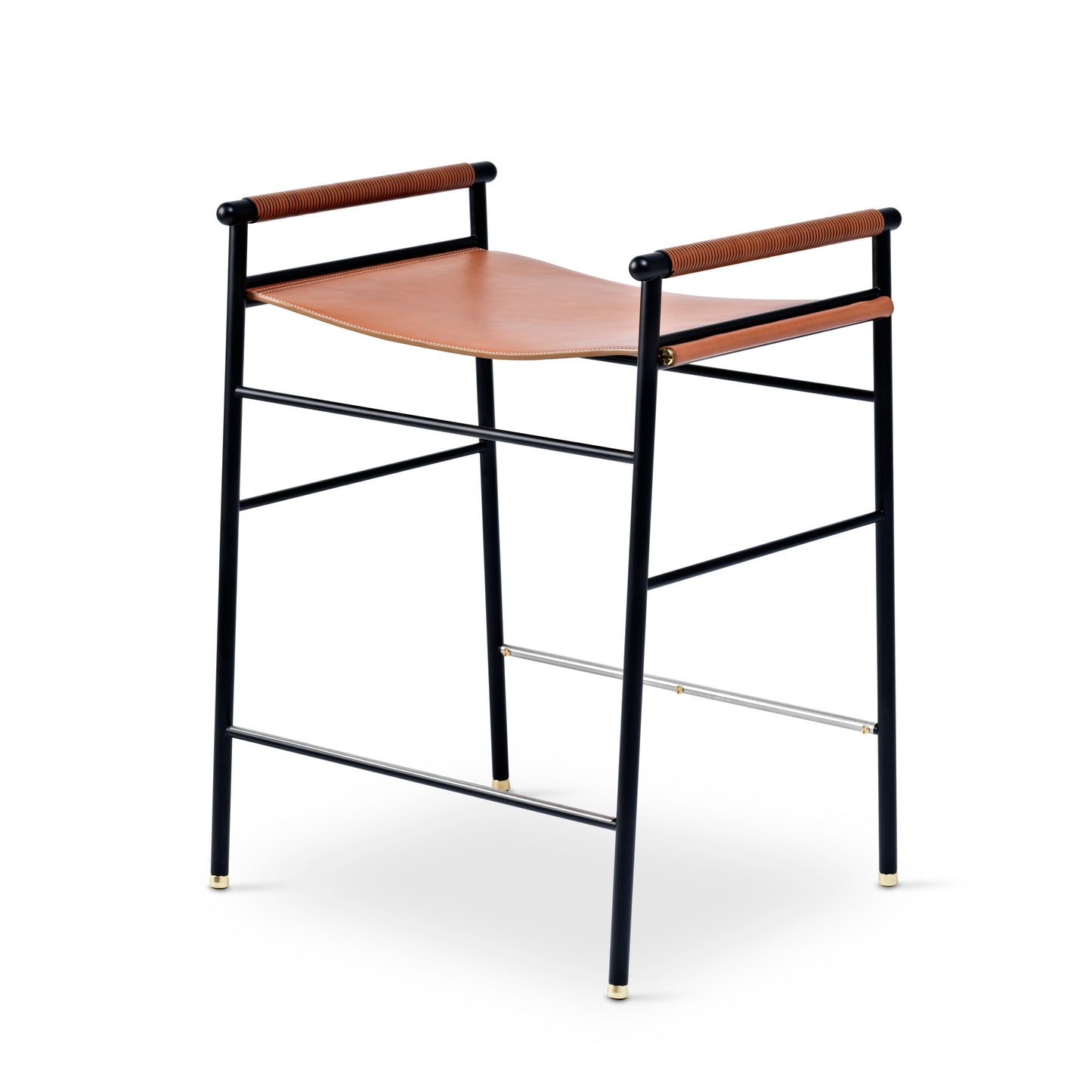Taburete de cocina Repose - Hecho a mano con cuero y acero con recubrimiento en polvo