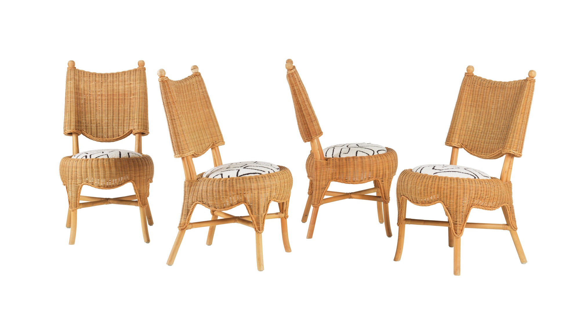 Set de 4 Sillas de Comedor French Riviera - Mid-Century en Ratán y Tapicería Premium