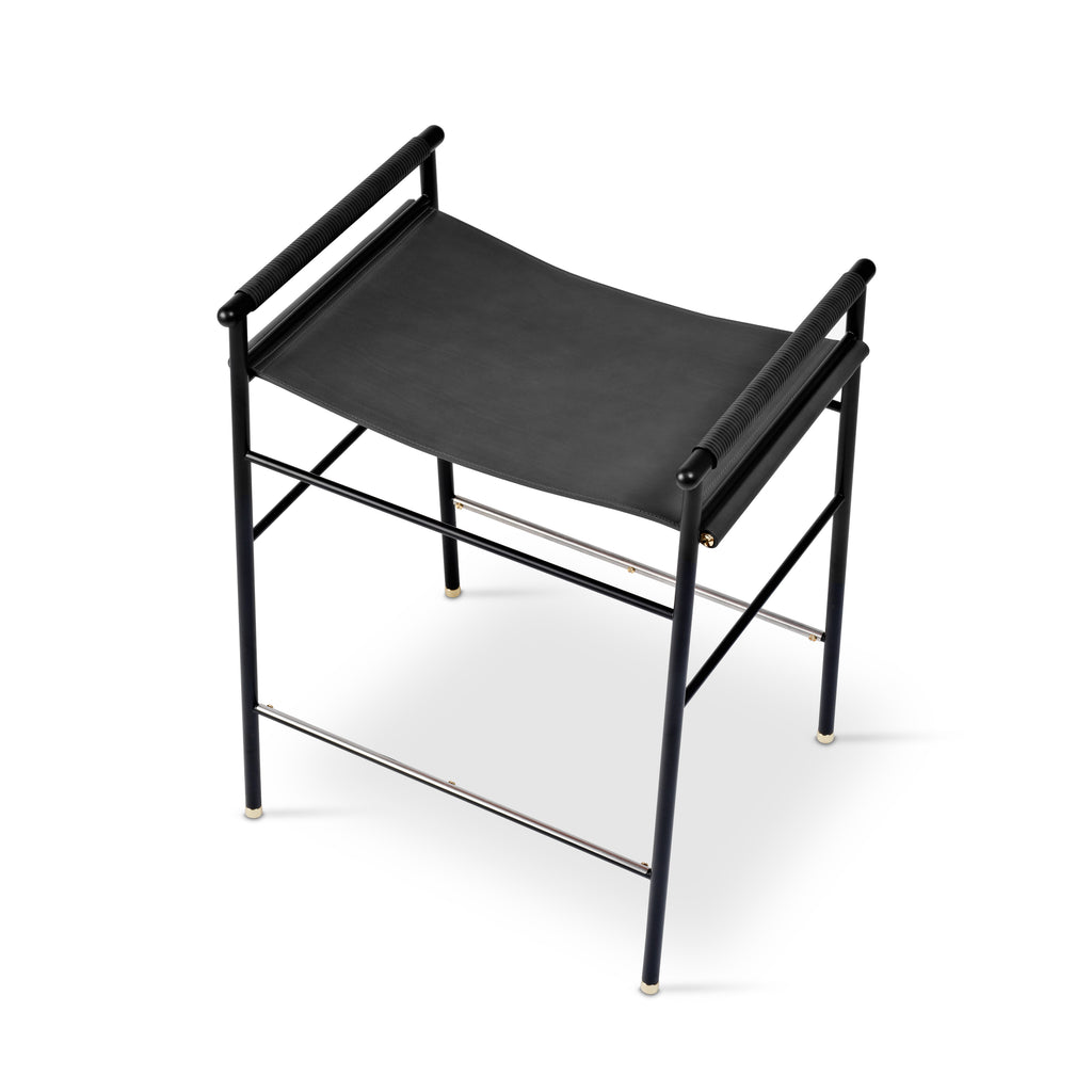 Taburete de cocina Repose - Hecho a mano con cuero y acero con recubrimiento en polvo