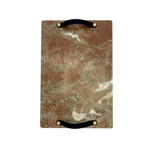 Rosa Marble Barneys Tray with Leather and Brass Accents