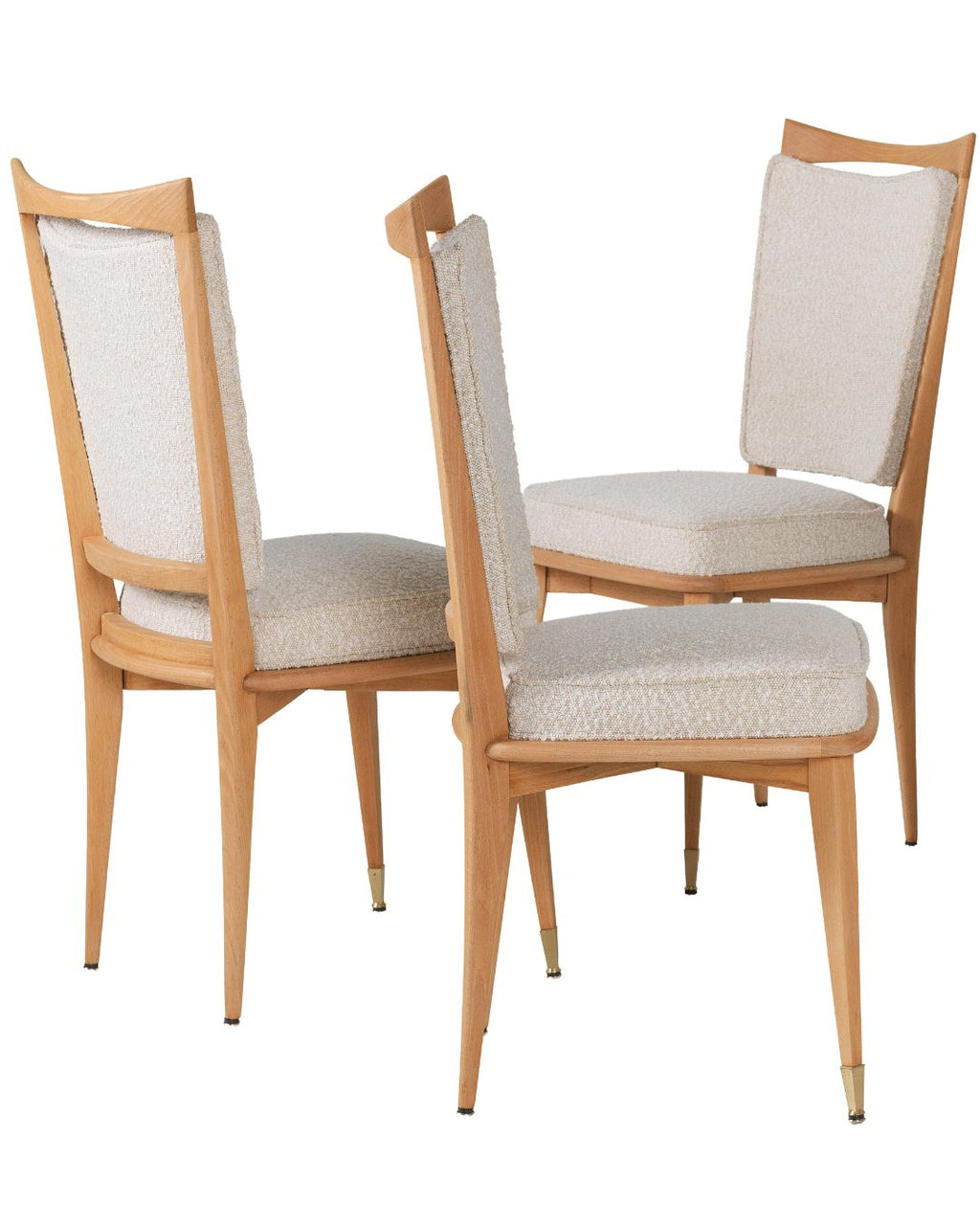 Set de 6 Sillas de Comedor Italianas Mid-Century en Madera de Haya y Bouclé
