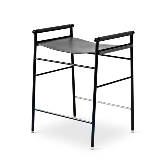 Repose Kitchen Stool - Handcrafted with leather and powder-coated steel 