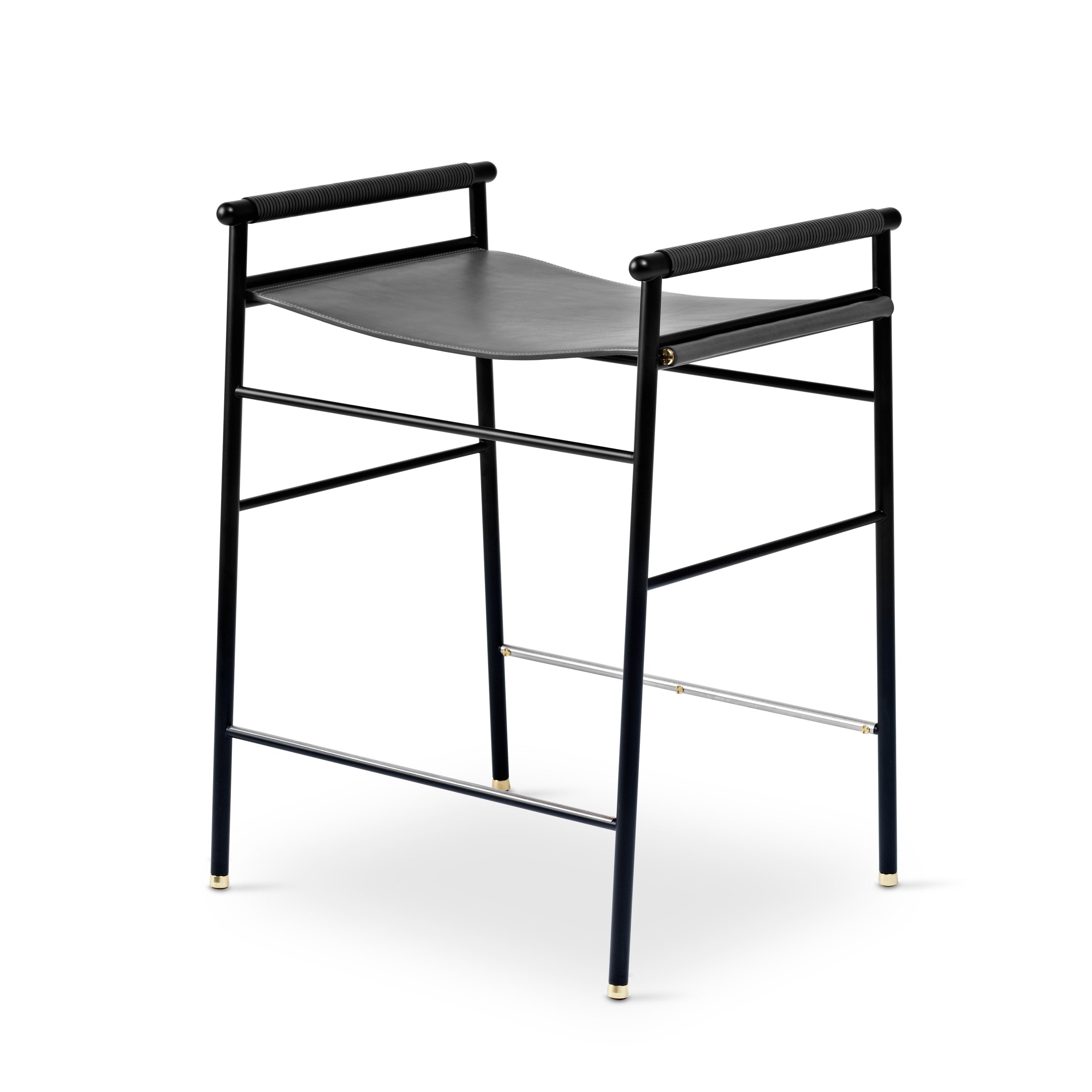 Taburete de cocina Repose - Hecho a mano con cuero y acero con recubrimiento en polvo