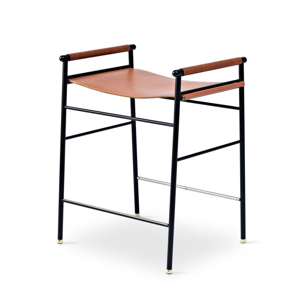 Taburete de cocina Repose - Hecho a mano con cuero y acero con recubrimiento en polvo