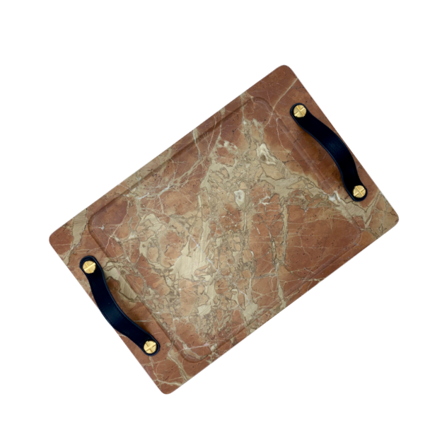 Rosa Marble Barneys Tray with Leather and Brass Accents