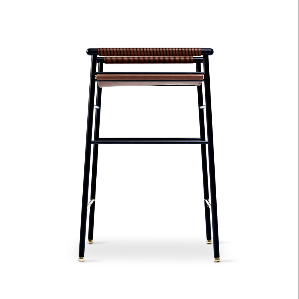 Taburete de cocina Repose - Hecho a mano con cuero y acero con recubrimiento en polvo