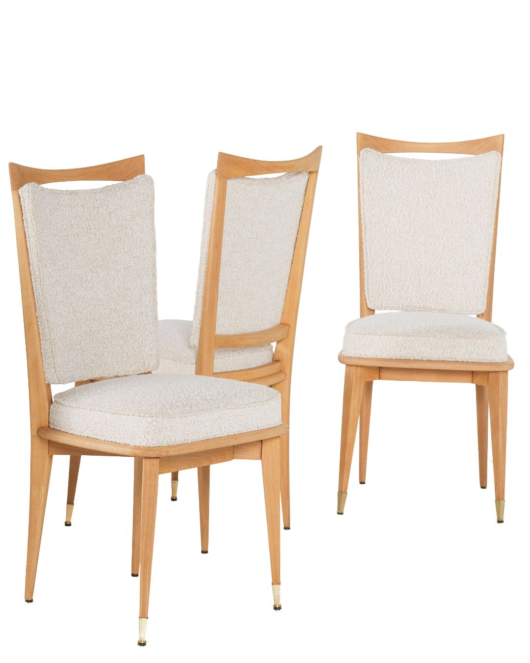 Set de 6 Sillas de Comedor Italianas Mid-Century en Madera de Haya y Bouclé