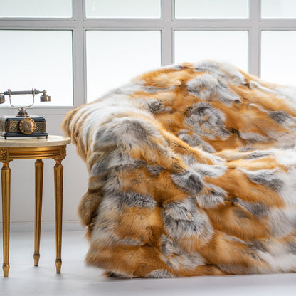 Premium Canadian Red Fox Natural Fur Throw, Handcrafted in Spain