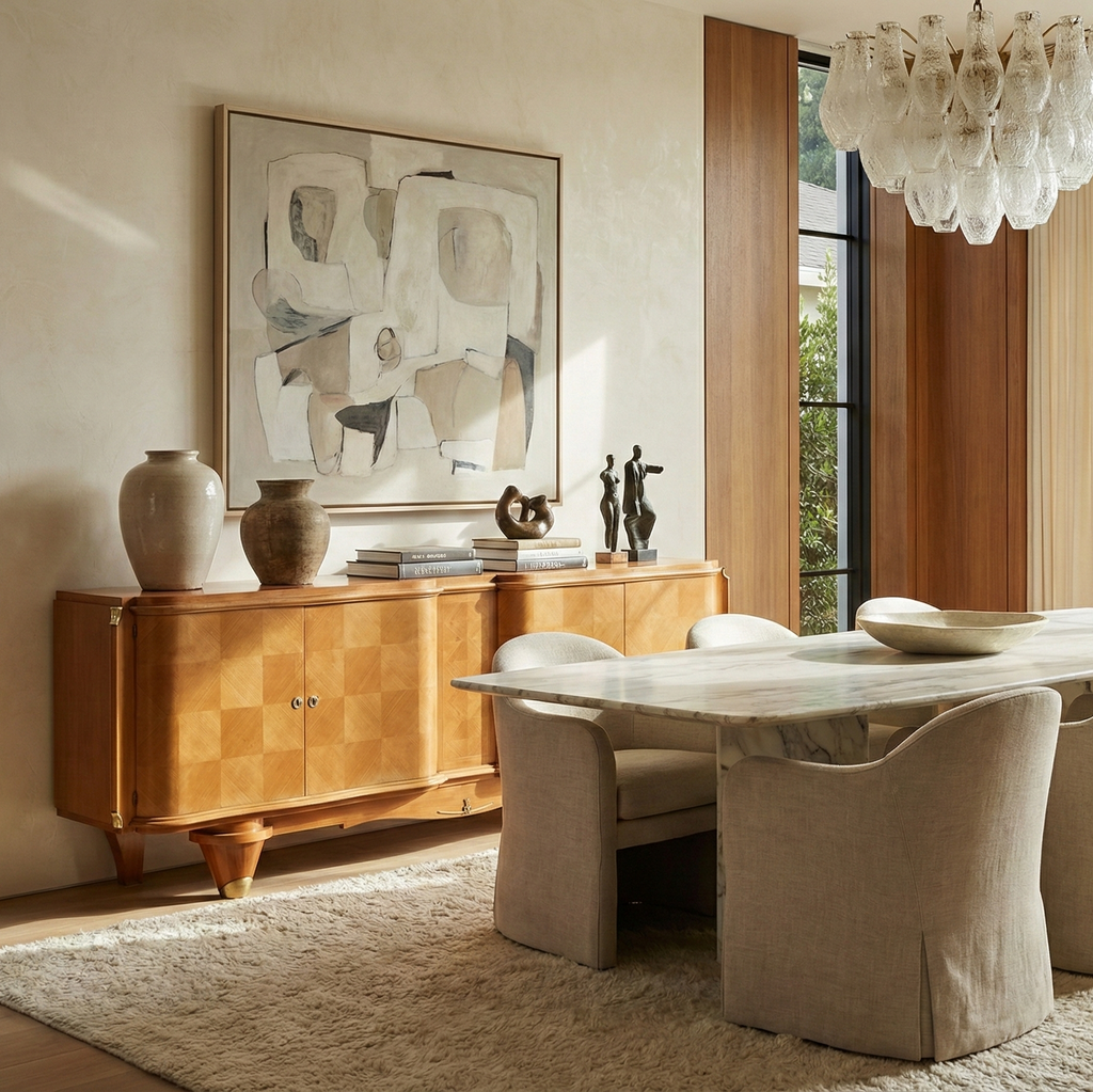 Mesa de Comedor Art Déco Francesa en Madera de Sicomoro - Estilo André Arbus, c. 1940