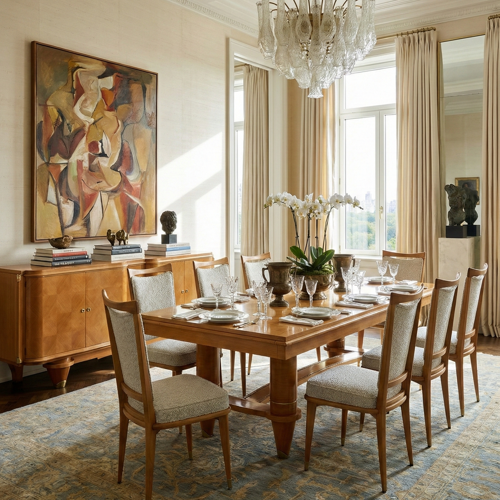 Mesa de Comedor Art Déco Francesa en Madera de Sicomoro - Estilo André Arbus, c. 1940