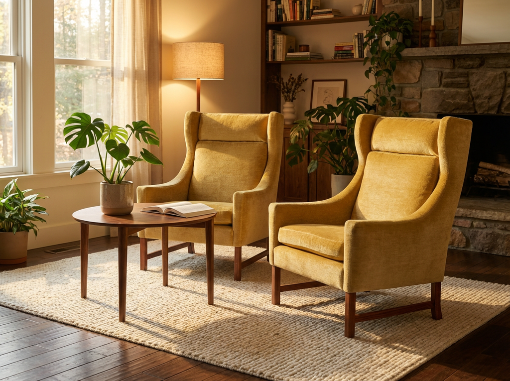 Pareja de Sillones Mid-Century en Terciopelo Mostaza