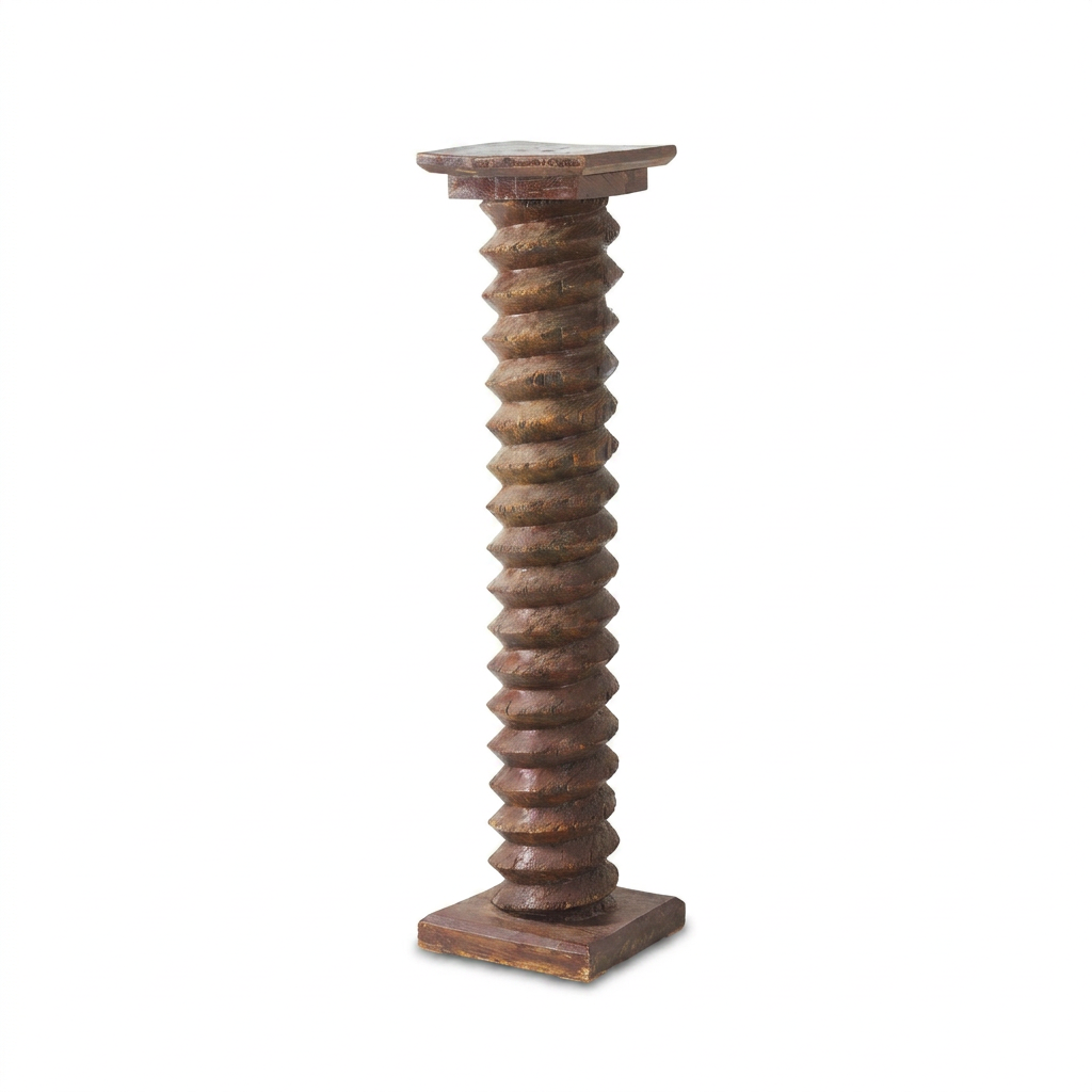 Escultura de tornillo de prensa de vino de roble francés del siglo XIX