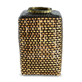 Cesta Chinese Tibor en Cuero y Caña - Dark Brown & Off White