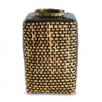 Cesta Chinese Tibor en Cuero y Caña - Dark Brown & Off White