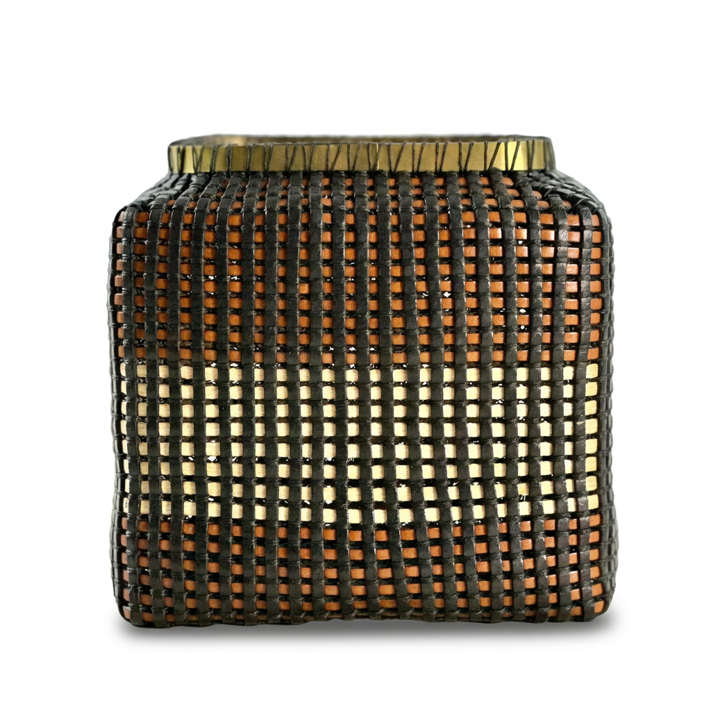 Cesta Chinese Tibor en Cuero y Caña - Black, Tan & Ivory