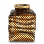 Cesta Japanese Ikebana en Cuero y Caña - Cognac & Off White