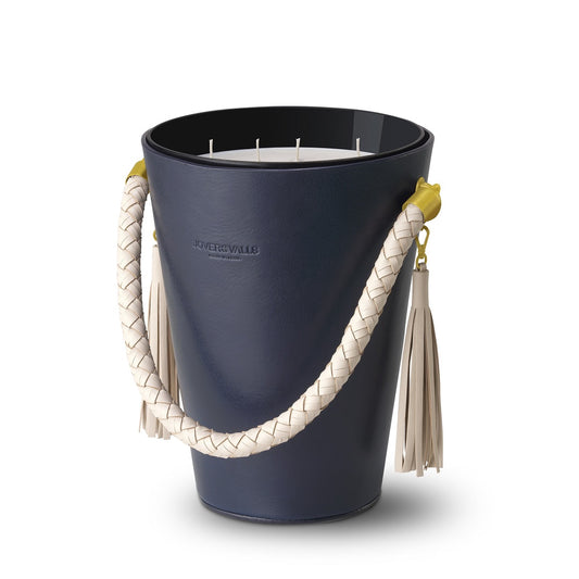 Customizable Handcrafted Bucket Leather Candle with Brass Accents XXL