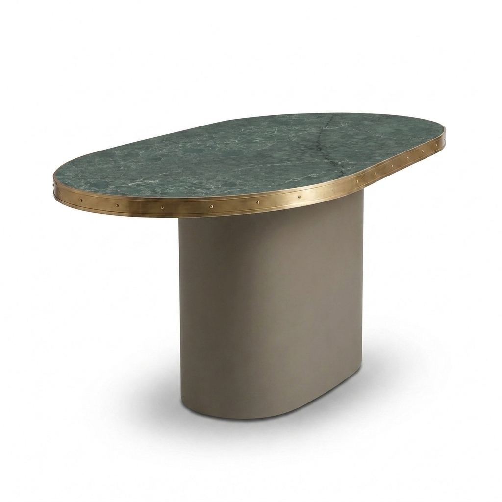 Antique Oval or Rectangular Mid-Century Stone Table with Central Base