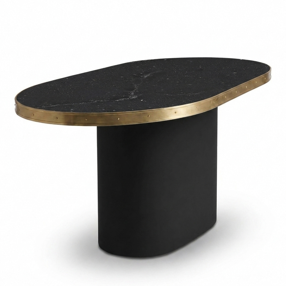Antique Oval or Rectangular Mid-Century Stone Table with Central Base