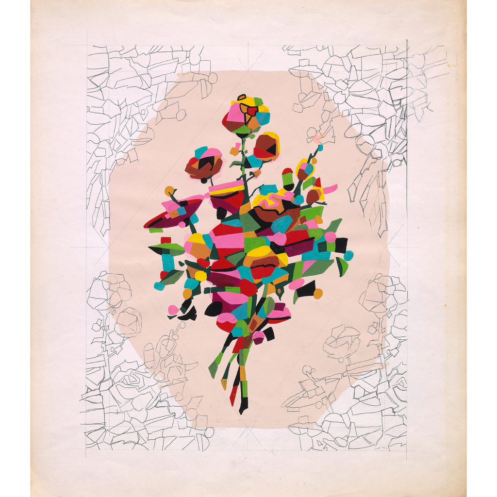Diseño Textil Original Años 70 - Gouache Abstracto "Composición 16"