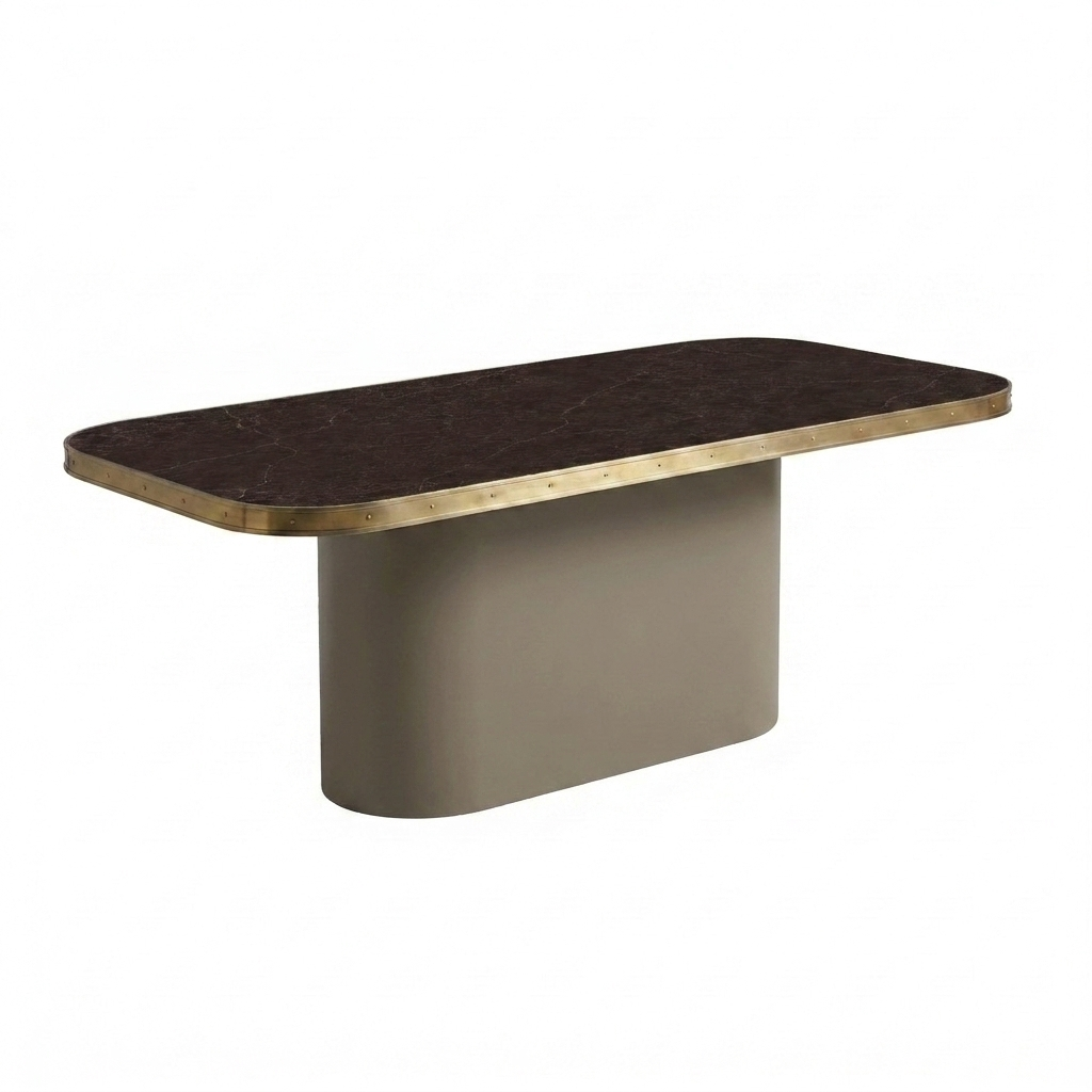 Antique Oval or Rectangular Mid-Century Stone Table with Central Base
