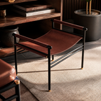 Repose Footstool - Handcrafted with cowhide leather & powder-coated steel