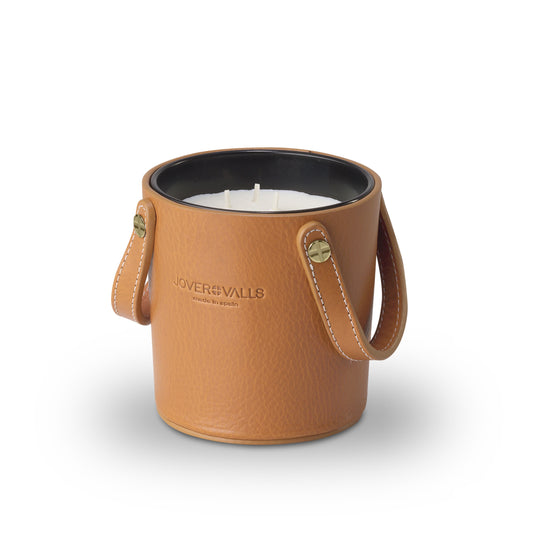 Customizable Handcrafted Basket Leather Candle with Brass Accents 