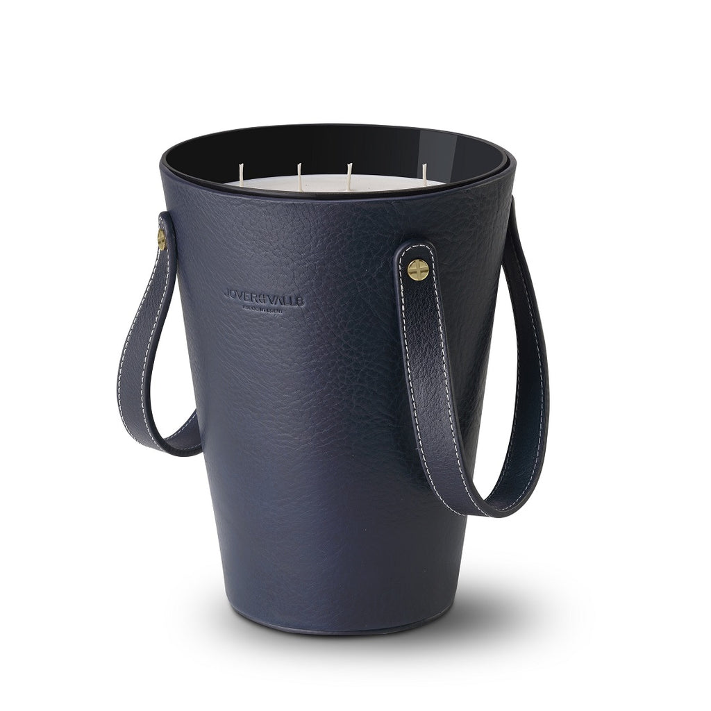 Cesta. Porta velas de cuero con detalles de latón XXL
