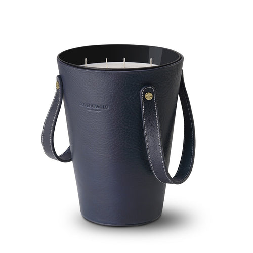 Cesta. Porta velas de cuero con detalles de latón XXL