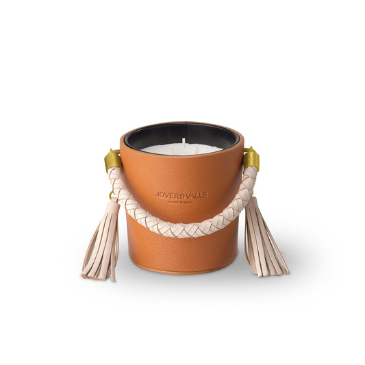 Customizable Handcrafted Bucket Leather Candle with Brass Accents 