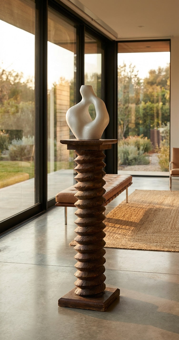 Escultura de tornillo de prensa de vino de roble francés del siglo XIX