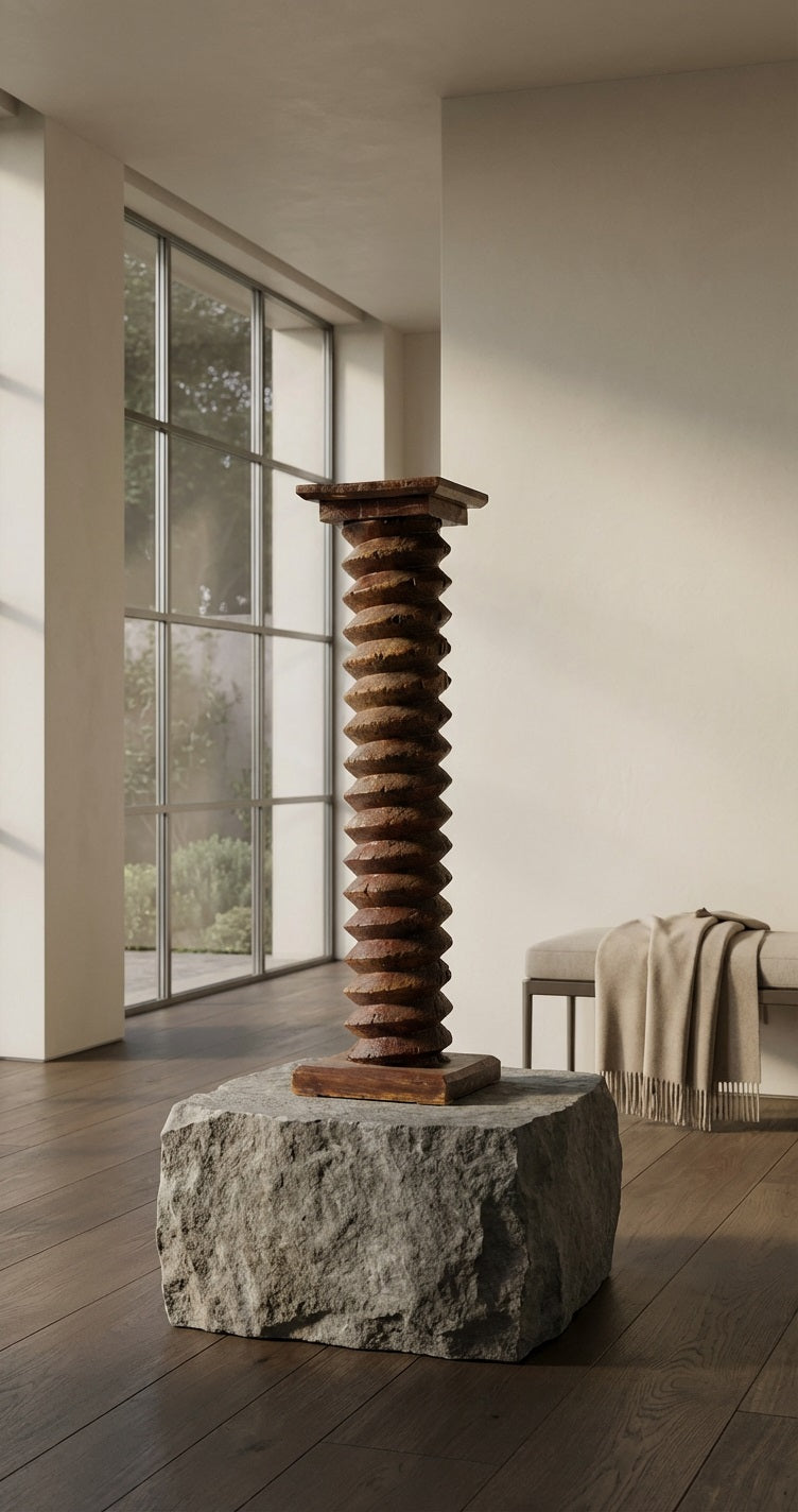 Escultura de tornillo de prensa de vino de roble francés del siglo XIX