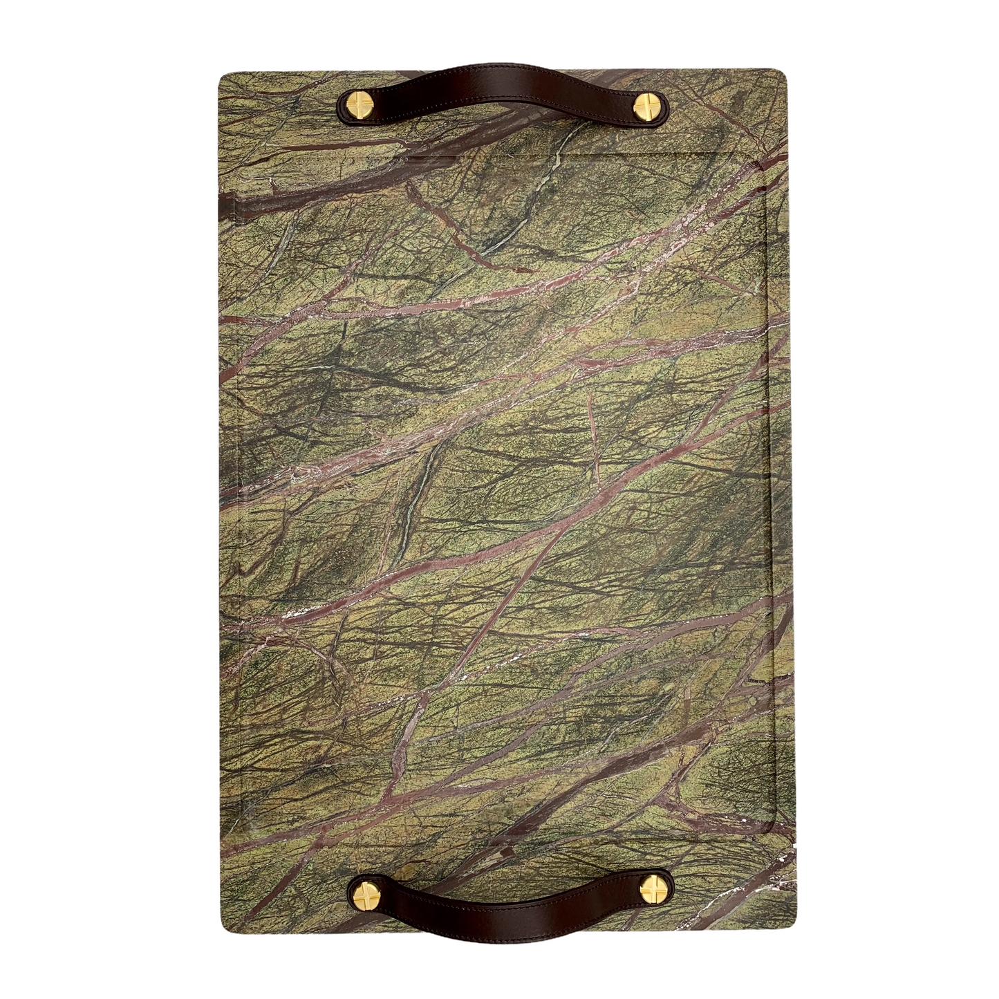 Bidasar Marble Barneys Tray with Leather and Brass Accents