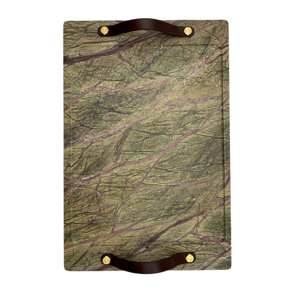 Bidasar Marble Barneys Tray with Leather and Brass Accents