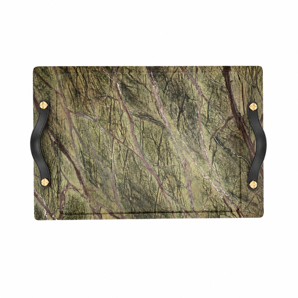 Bidasar Marble Barneys Tray with Leather and Brass Accents