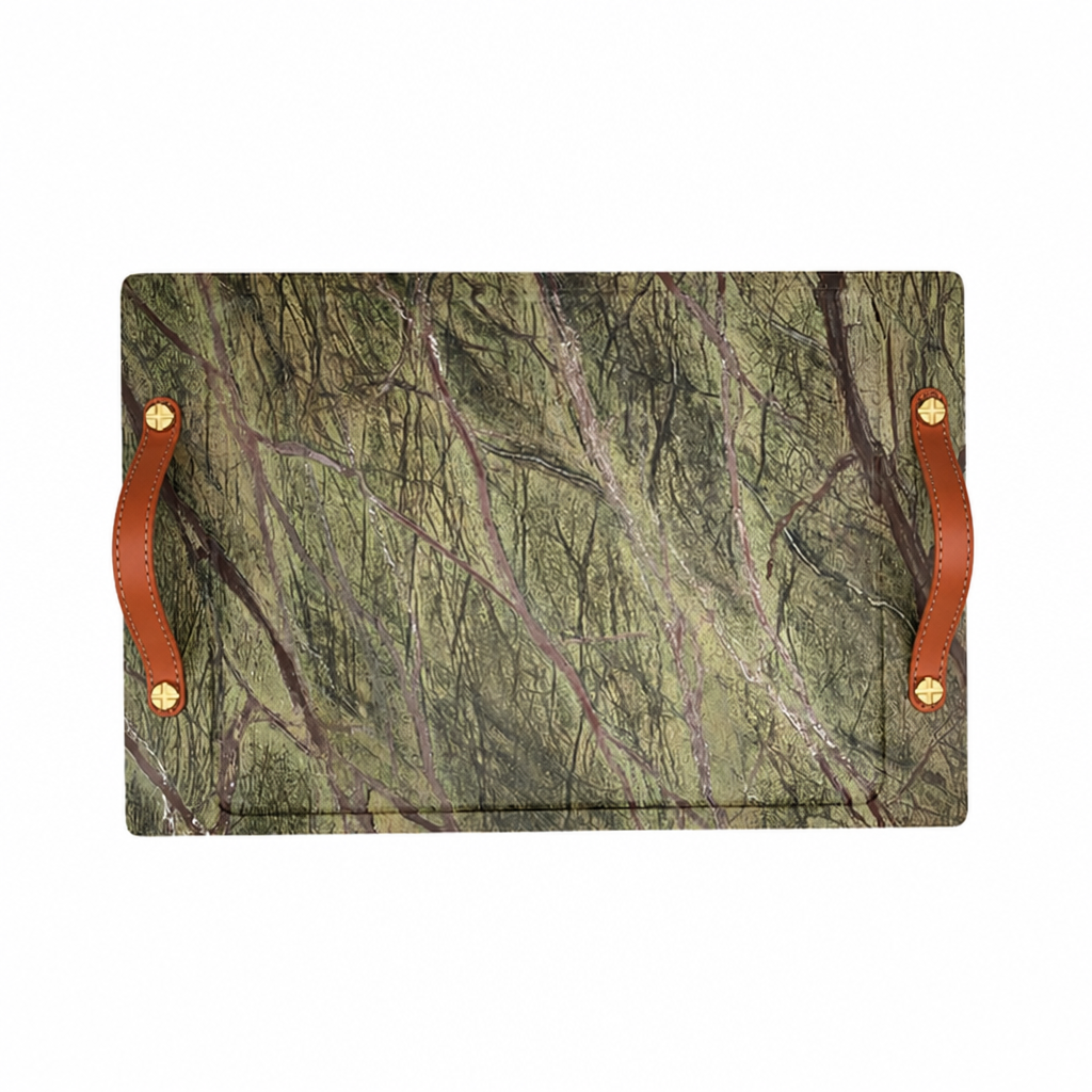 Bidasar Marble Barneys Tray with Leather and Brass Accents