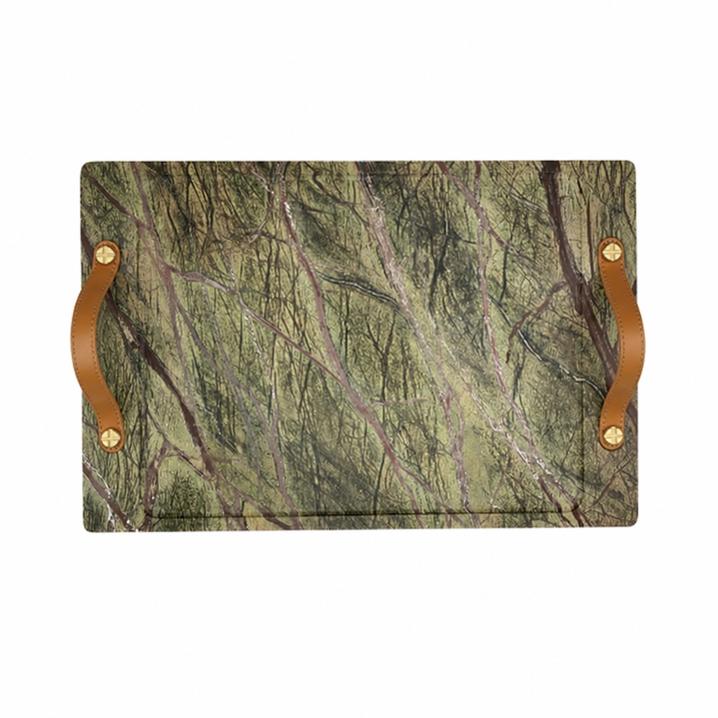Bidasar Marble Barneys Tray with Leather and Brass Accents
