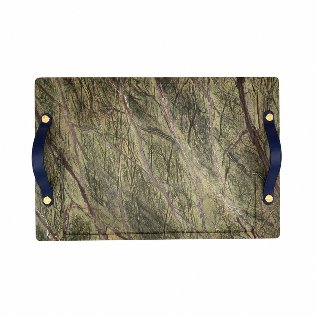 Bidasar Marble Barneys Tray with Leather and Brass Accents
