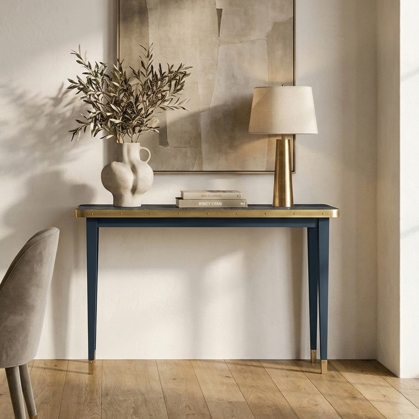 Antique Boutique Console - Mid Century - Cosentino Stone with Brass Accents