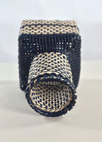 Cesta Japanese Ikebana en Cuero y Caña - Navy & Off White
