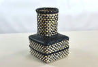 Cesta Japanese Ikebana en Cuero y Caña - Navy & Off White