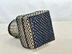 Cesta Japanese Ikebana en Cuero y Caña - Navy & Off White