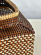 Cesta Japanese Ikebana en Cuero y Caña - Cognac & Off White