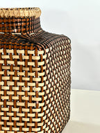 Cesta Japanese Ikebana en Cuero y Caña - Cognac & Off White