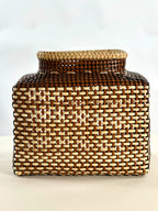 Cesta Japanese Ikebana en Cuero y Caña - Cognac & Off White