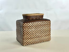 Cesta Japanese Ikebana en Cuero y Caña - Cognac & Off White